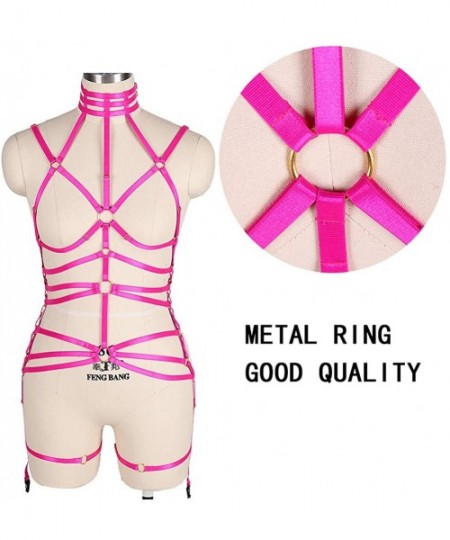 Garters & Garter Belts Women Full Body Harness Bralette Rave Punk Strap Hollow Out Waist Garter Belt - Rose Red - C9197KOZAU9