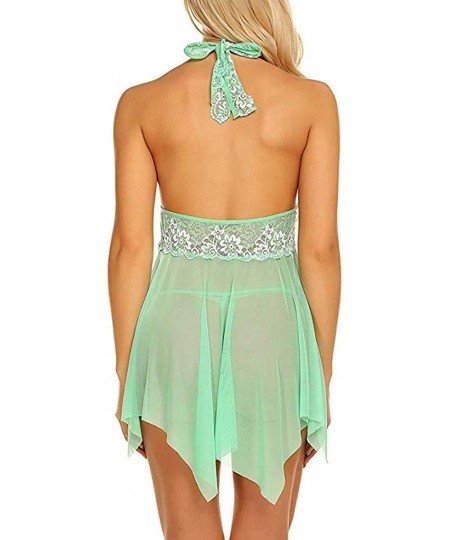 Thermal Underwear Women Lace Sleepwear Underwear Gauze Halter Nightgown Sexy Lingerie Dress - Green - C3195LXRY8N