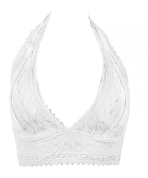 Bras Floral Lace Bralette Bras Removable Pads Elastic Band Bustier Top Wireless - White Beauty - C318D6C7ZIY