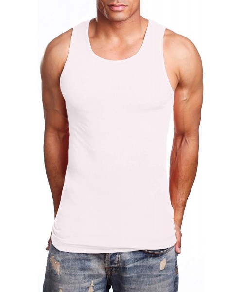 Undershirts Men's Everyday Active Comfy Ribbed Knit Cotton A-Shirts Undershirts Sleeveless Tank Tops S-5XL - White - CL18Q7O6WHM