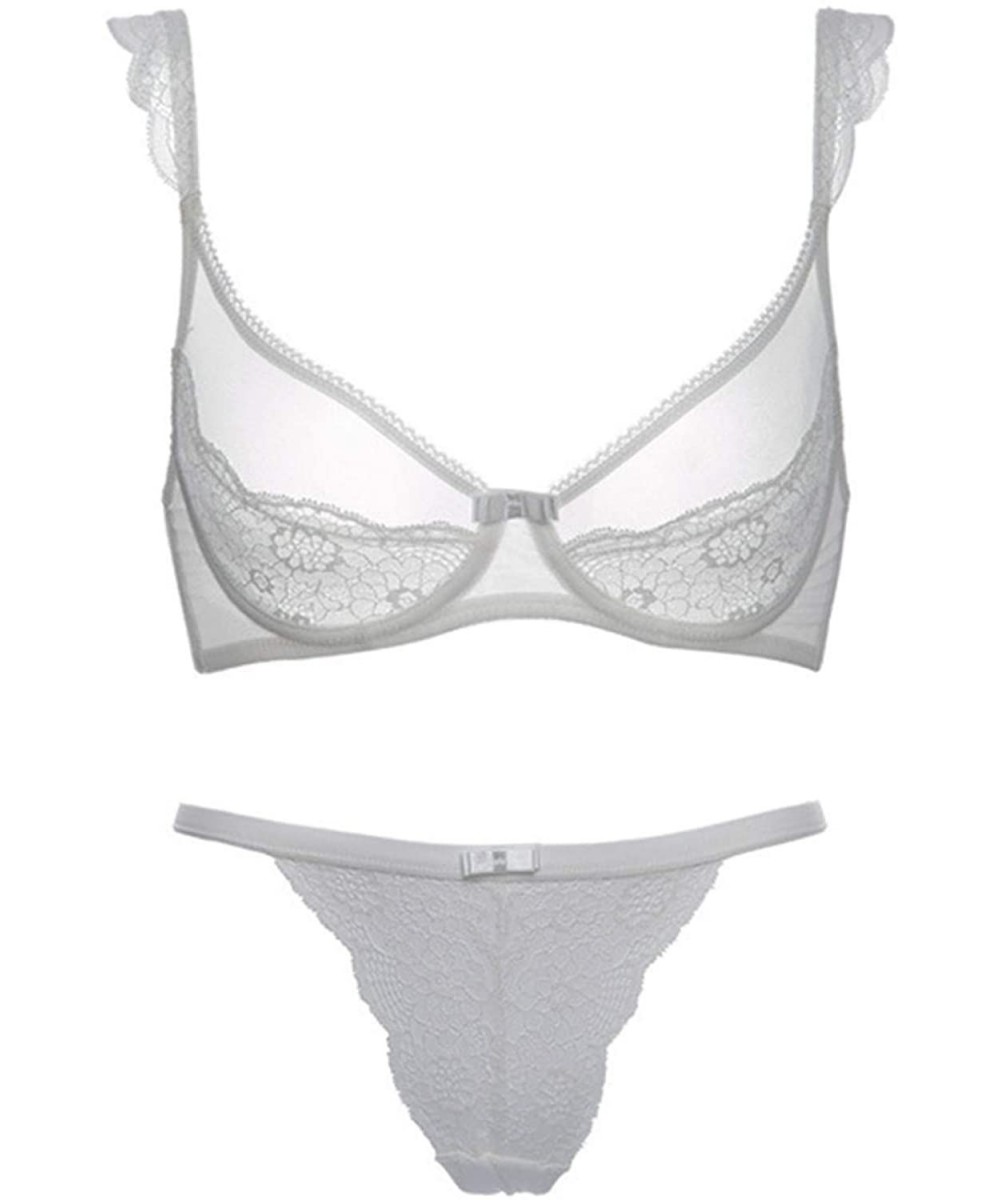 Bras Transparent Women Bra Set Lingerie Ultra-Thin Bra and Panties Set Sexy Lace Bralette Brief Underwear - White - CT18T5HNDH8