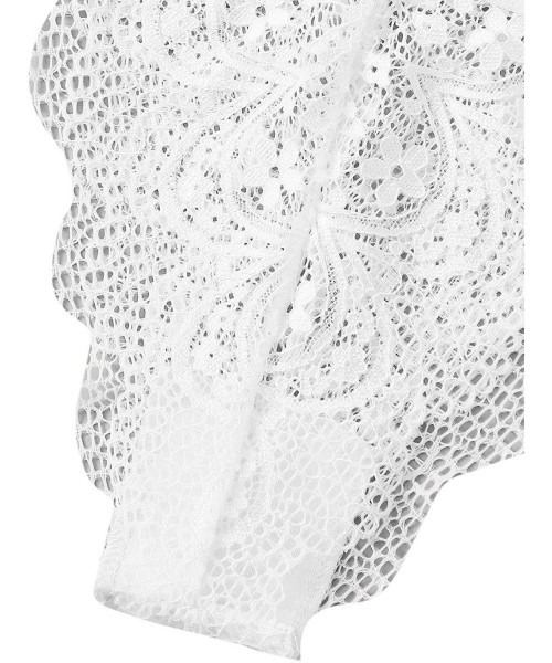 Shapewear Women's Lace Scalloped Trim Teddy Bodysuit Deep V One Piece Lingerie - White - CN193NAC838