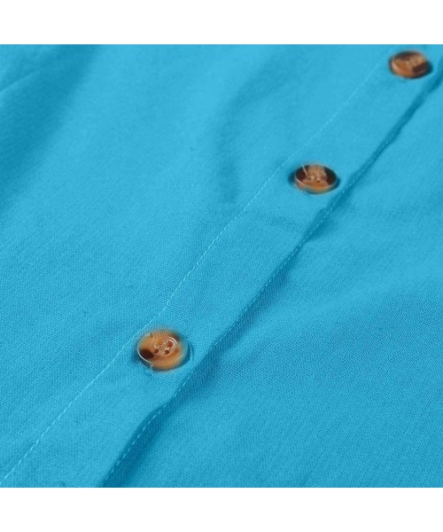 Panties Cotton and Linen Shirt Button T-Shirt Collar Tees Fashion Short-Sleeved Shirt Casual Shirt - Blue - CR18T78MQQ7