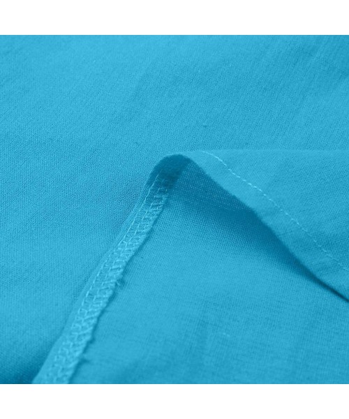 Panties Cotton and Linen Shirt Button T-Shirt Collar Tees Fashion Short-Sleeved Shirt Casual Shirt - Blue - CR18T78MQQ7