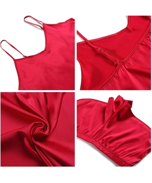 Sets Satin Cami Pajama Shorts Set Sexy Women Silk Sleepwear - Wine Red - CS18RXD28K4