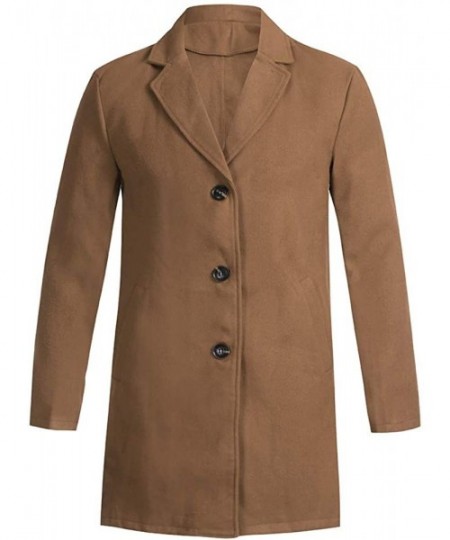 Sleep Tops Men Single Breasted Pea Coat Formal Business Blazer Suit Long Jacket Outwear - Khaki - CD193642G36