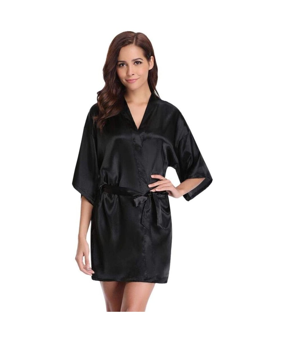 Robes Woman Dressing Gown Bride and Maid V Neck Satin Dressing Gown Woman Pajamas Kimono Woman for Wedding Spa Hotel Black XX...