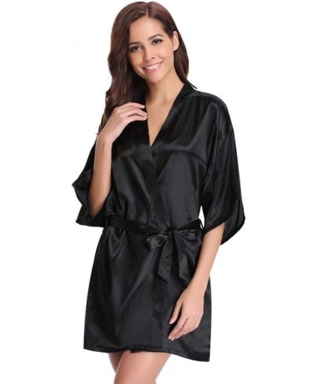 Robes Woman Dressing Gown Bride and Maid V Neck Satin Dressing Gown Woman Pajamas Kimono Woman for Wedding Spa Hotel Black XX...
