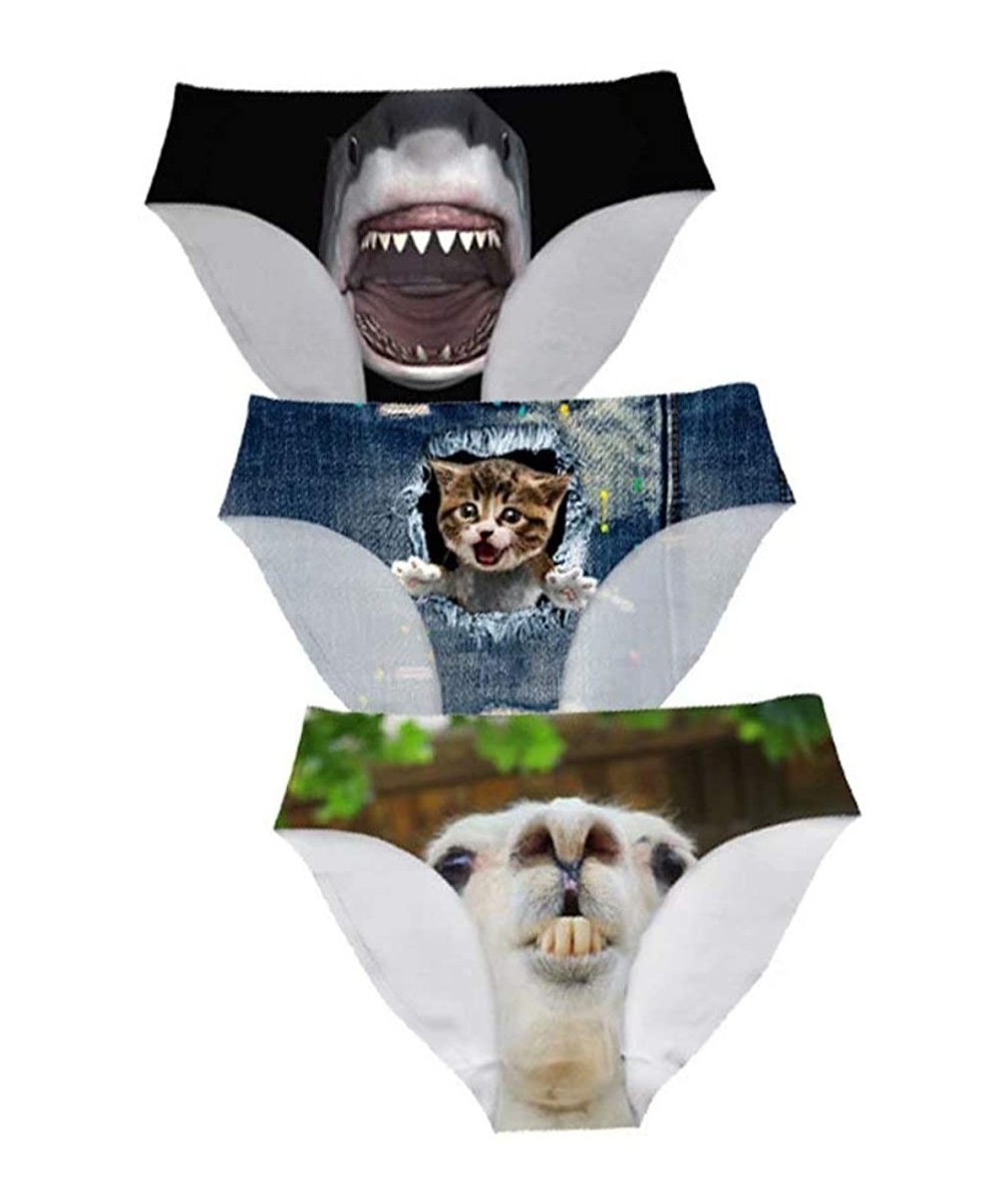 Panties Sexy Women Underwear Briefs Breathable Hipster Panty White Alpaca Print - 3 Pcs Animals 8 - CN18LU8Z6ZS