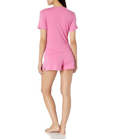 Sets Women's Modal Short Sleeve Tee & Short W/Lace Trim Sleep Set - Pink - CM12ELY7S75