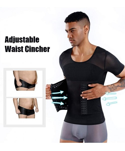 Shapewear Men Compression Shirt Tummy Control Slimming Body Shaper Workout Hide Chest Undershirt - Black - CO197SNAWQ4