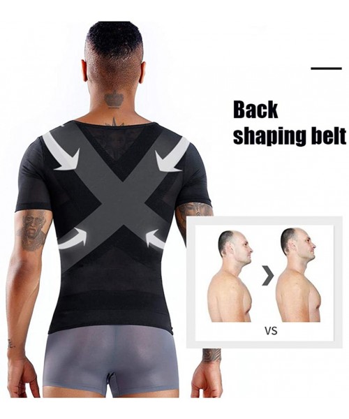 Shapewear Men Compression Shirt Tummy Control Slimming Body Shaper Workout Hide Chest Undershirt - Black - CO197SNAWQ4