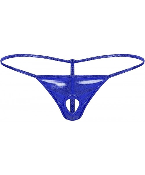 G-Strings & Thongs Mens Shiny Metallic Low Rise T-Back G-String Thong Bikini Briefs Lingerie Underwear - Royal Blue - C219CAC...