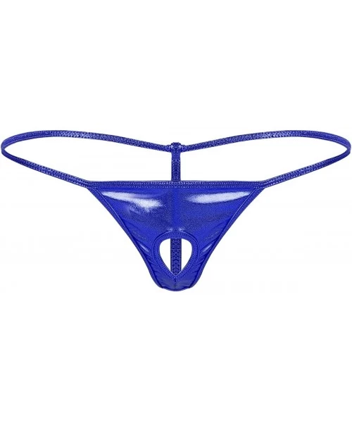 G-Strings & Thongs Mens Shiny Metallic Low Rise T-Back G-String Thong Bikini Briefs Lingerie Underwear - Royal Blue - C219CAC...
