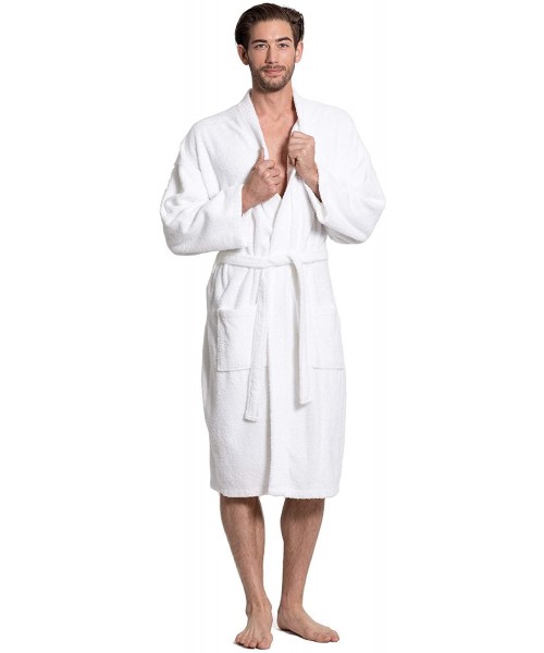 Robes Men's Terry Cloth Robe Turkish Cotton Terry Kimono Collar - White - CE189MIS5MN