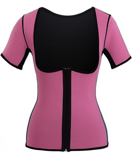 Shapewear Neoprene Slimming Hot Vest with Sleeves Exercise Top Sauna Sweat for Weight Loss - Pink - CQ183OCIWGQ