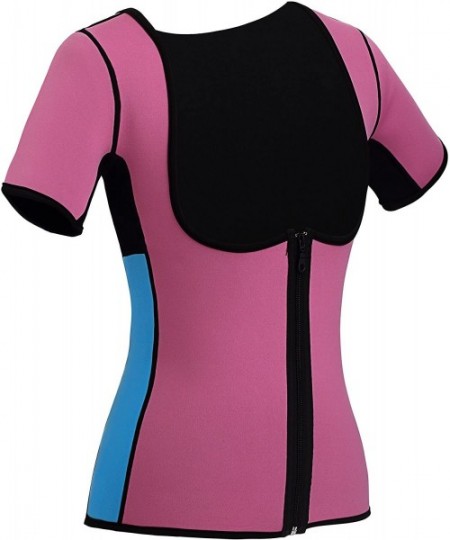 Shapewear Neoprene Slimming Hot Vest with Sleeves Exercise Top Sauna Sweat for Weight Loss - Pink - CQ183OCIWGQ