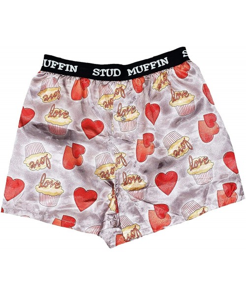 Boxers Valentine's Stud Muffin Gray Satin Boxer Shorts - CU1955U6MIZ