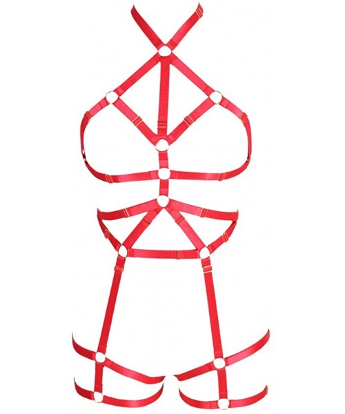 Accessories Women Rave Full Body Harness Bralette Strappy Hollow Out Waist Garter Belts - Red - CJ1970KQN0W