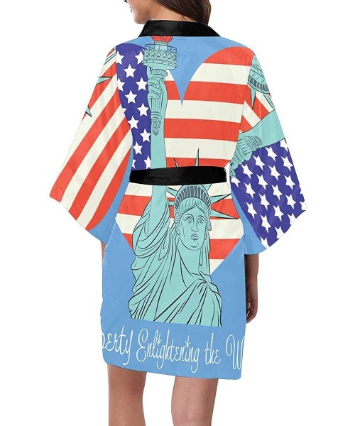 Robes Custom Liberty American Flag Heart Women Kimono Robes Beach Cover Up for Parties Wedding (XS-2XL) - Multi 1 - CT194S53YAZ