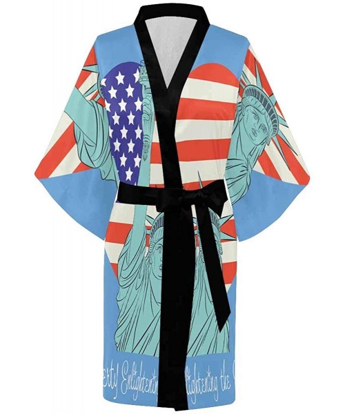 Robes Custom Liberty American Flag Heart Women Kimono Robes Beach Cover Up for Parties Wedding (XS-2XL) - Multi 1 - CT194S53YAZ