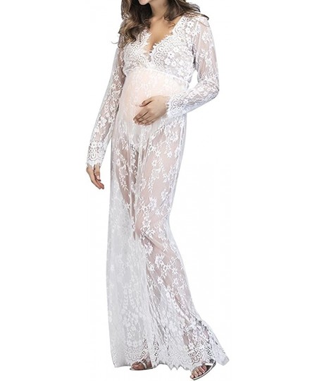 Nightgowns & Sleepshirts Maternity Deep V-Neck Long Sleeve Lace See-Through Maxi Dress Beach Photo Shoot Party Baby Shower Go...