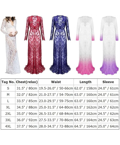 Nightgowns & Sleepshirts Maternity Deep V-Neck Long Sleeve Lace See-Through Maxi Dress Beach Photo Shoot Party Baby Shower Go...