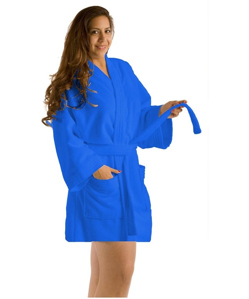 Robes Terry Kimono Womens Robes- One Size- Royal Blue - Royal Blue - C1128AOPNFP
