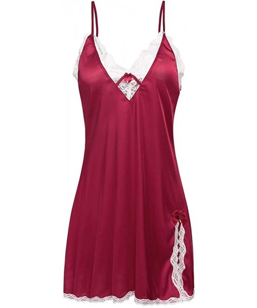 Bras Women Valentine's Day Fashion Comfy Satin Sleepwear Passion Temptation Nightwear Nightdress Sexy Lingerie - Wine Redb - ...