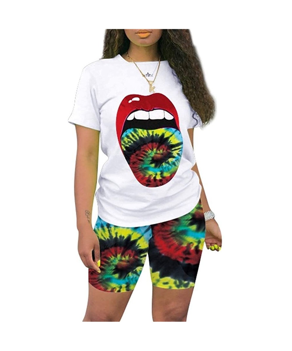 Sets Womens Tie Dye 2 Piece Outfits Summer Short Sleeve Pullover Top Biker Shorts Set Loungewear - 31green - C2190E4LOD9