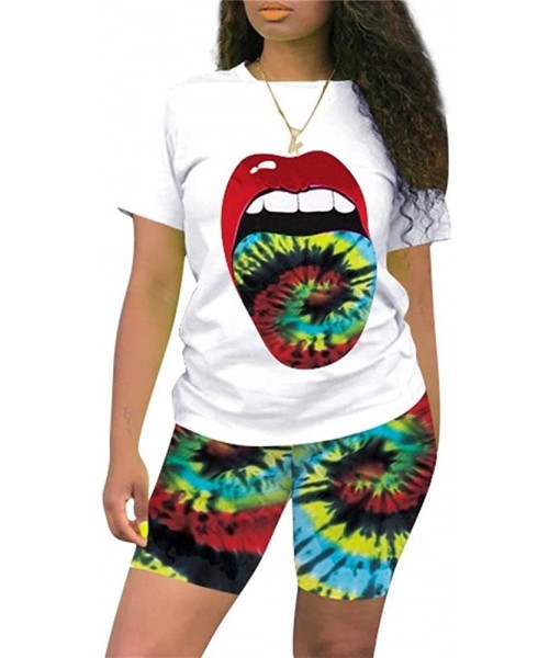 Sets Womens Tie Dye 2 Piece Outfits Summer Short Sleeve Pullover Top Biker Shorts Set Loungewear - 31green - C2190E4LOD9