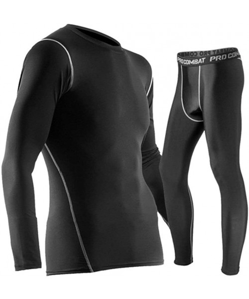 Mens Long Thermal Underwear Stretchy Sport Winter Base Layering Set Top ...