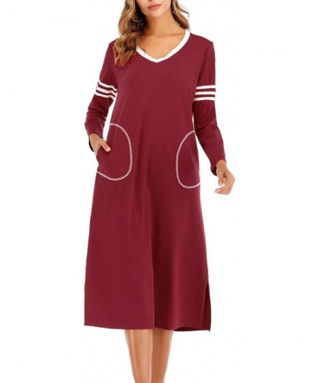 Nightgowns & Sleepshirts Long Nightgown Womens V Neck Short Sleeve Nightshirt Ultra-Soft Cotton Fabric Split Hem Design with ...