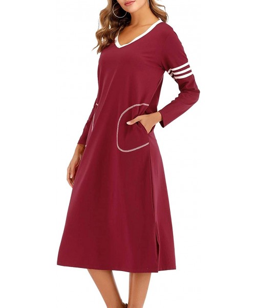 Nightgowns & Sleepshirts Long Nightgown Womens V Neck Short Sleeve Nightshirt Ultra-Soft Cotton Fabric Split Hem Design with ...