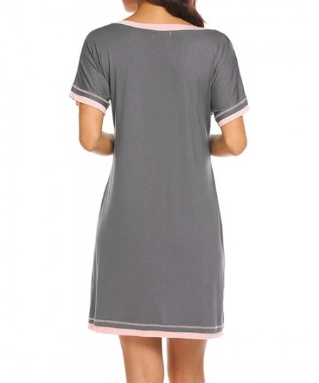 Nightgowns & Sleepshirts Womens Short Nightgown Short Sleeve Sleepwear V Neck Loungwear Pajama Dress - Gray - CY19C8AEMXH