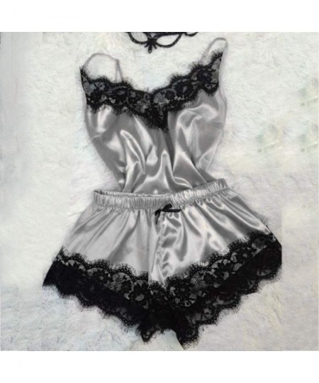 Nightgowns & Sleepshirts 2PC Lingerie Women Babydoll Nightdress Nightgown Sleepwear Underwear Set - Silver - CB193CCUAO3