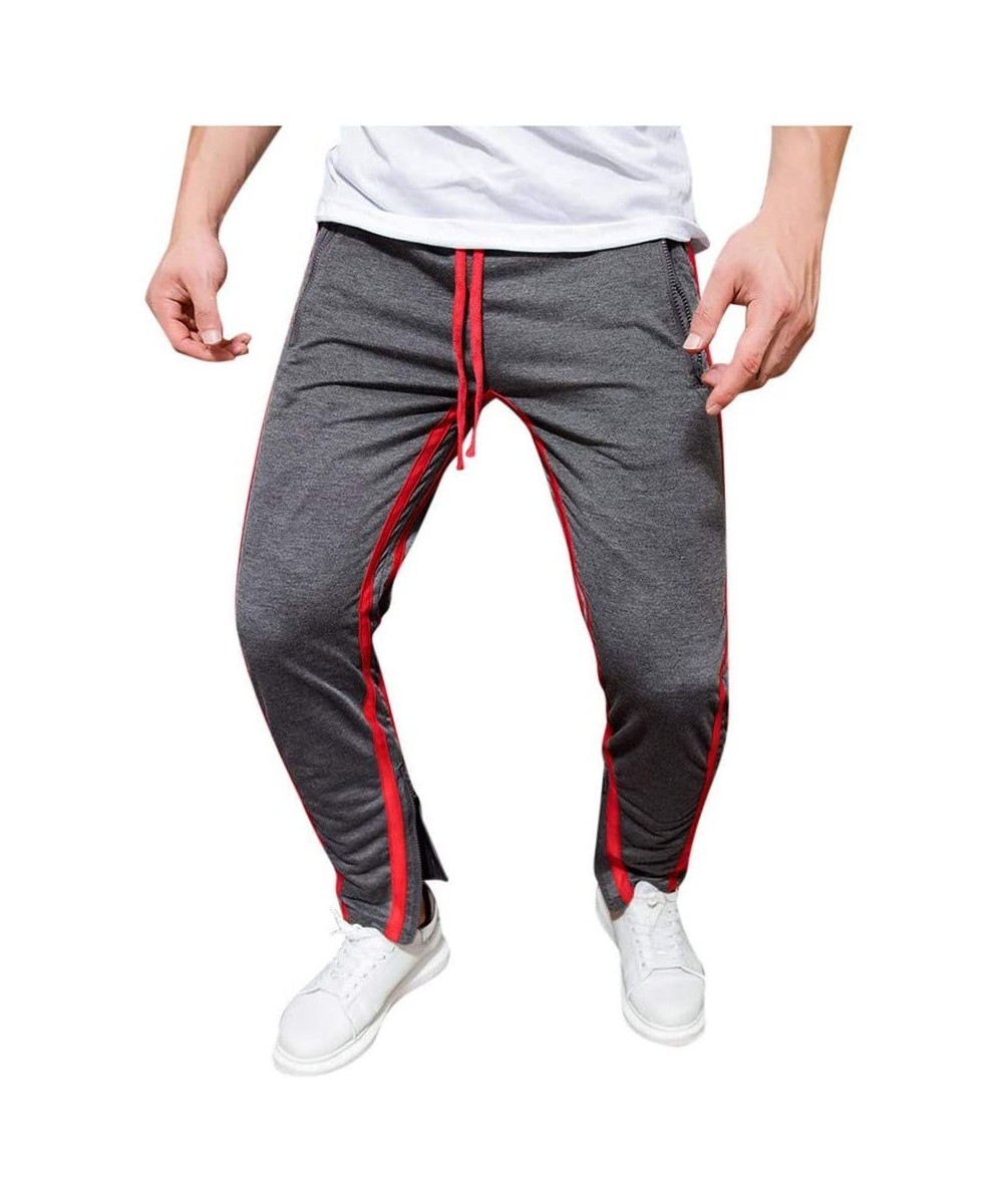 Thermal Underwear Men Fleece Jogger Pants Stretch Side Stripe Sweatpants Drawstring Lightweight Slacks for Gym Running Athlet...