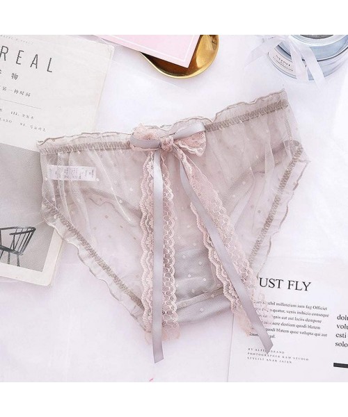 Slips Lace New Sexy Fashion Dot Mesh Underwear Lingerie Big Bow Lingerie Brief - Gray - CN19COZO62E
