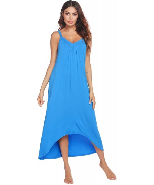 Nightgowns & Sleepshirts Womens Sleeveless Long Nightgown Summer Slip Night Dress Cotton Sleepshirt Chemise - A_sky Blue_6696...