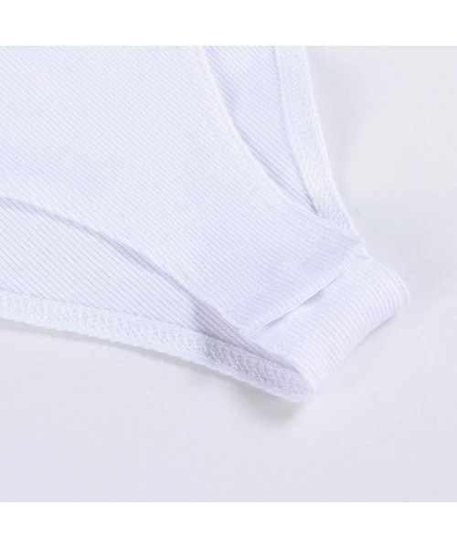 Shapewear Women Short Sleeves Crew Neck Button Down Ribbed Knit Bodysuit Basic Leotard Top - White-2 - CS199OYO79I