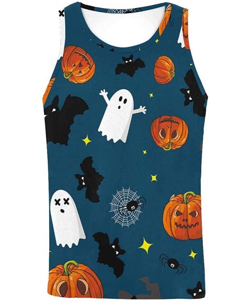 Undershirts Men's Muscle Gym Workout Training Sleeveless Tank Top Halloween Owls and Pumpkins - Multi2 - C319DLOHGQD