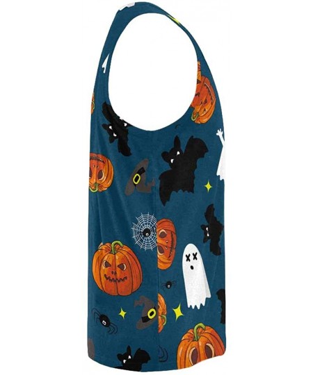 Undershirts Men's Muscle Gym Workout Training Sleeveless Tank Top Halloween Owls and Pumpkins - Multi2 - C319DLOHGQD