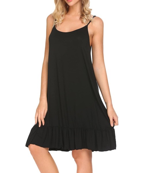 Nightgowns & Sleepshirts Nightgown Womens Sleepshirts Cotton Nightshirt Short Sleeve Sleepwear - B-black - CR1807MMD6M