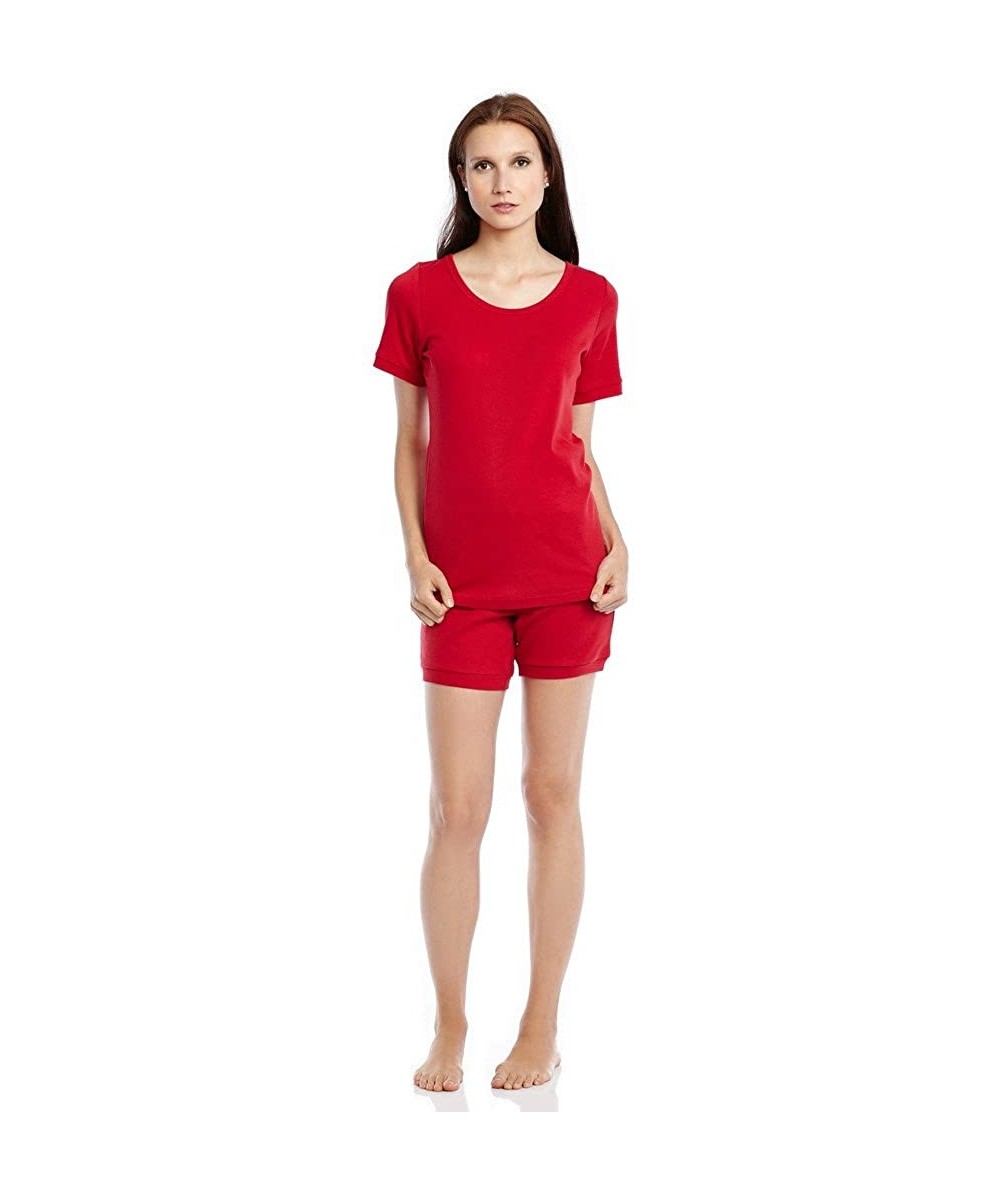 Sets Women's Pajamas Shorts 2 Piece Pjs Set 100% Cotton Sleep Pants Sleepwear (XSmall-XLarge) - Red - C312IQ127A1