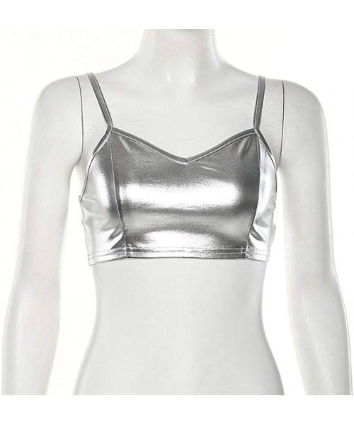 Camisoles & Tanks Women Solid Color Leather Strap Camisole Sequins Wrapped Chest Fashion Sexy Vest Tops - Silver - CN196STH2SG