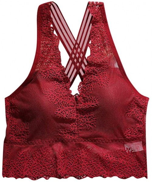 Slips Women Detachable Lapel Vest with Lace Inserts Solid T-Shirts Tops Camisole - Wine - C7199UHAODH