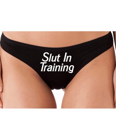 Panties Slut in Training Keep Slutty HotWife Black Thong Underwear - White - C7195GU53WT