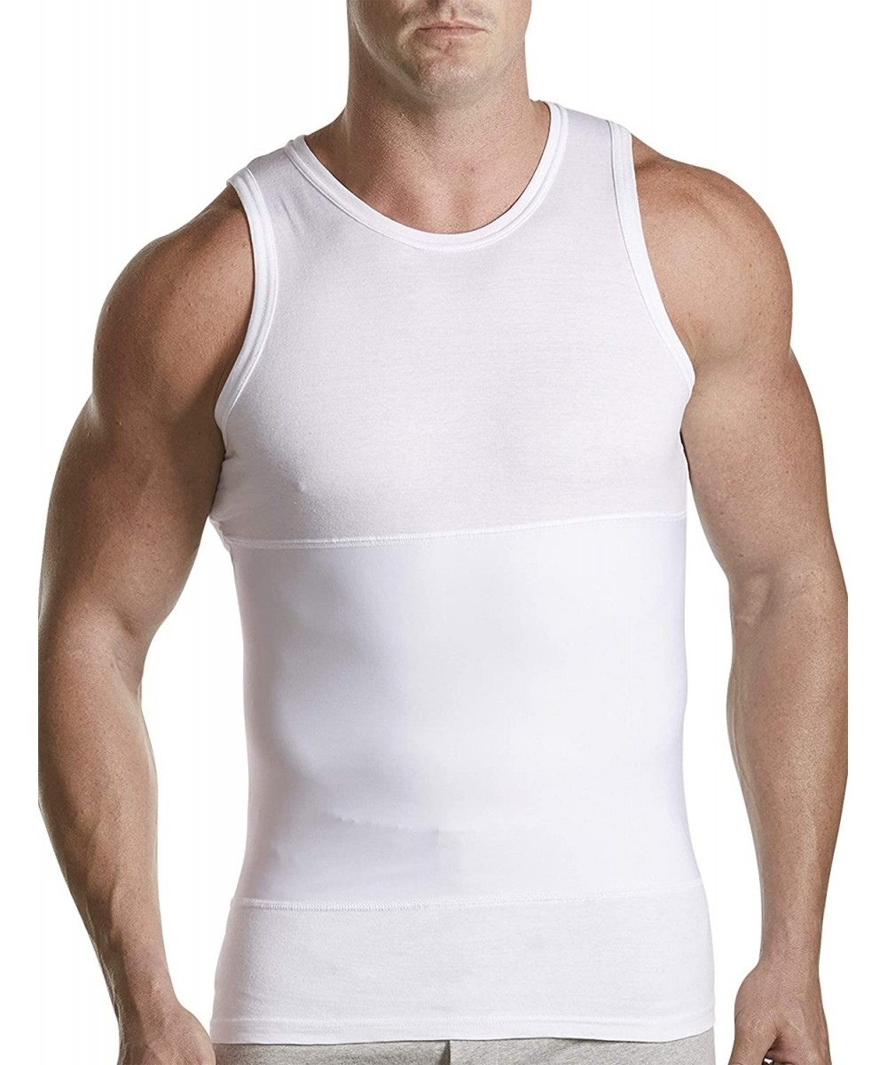 Undershirts Big and Tall Shapewear Tank T-Shirt - White - C312GW5OB2L