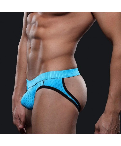 Briefs Men Underwear Briefs Sexy Mesh Panties Briefs Pouch Soft Cotton Underwear - Blue - CX197HTTLQ5