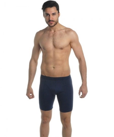 Boxers Pack of 2 Men's Soft Cotton Long Leg Boxer Brief Shorts - Navy - C111OKQNMCZ